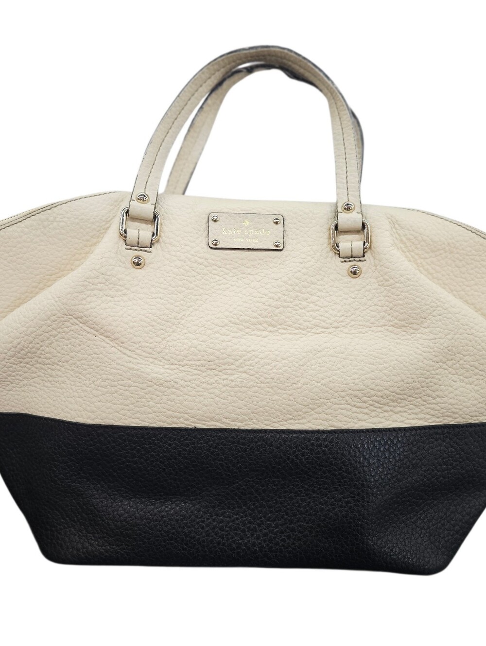 Kate Spade Blaine Grove Court Cream Black Color Block Pebbled Leather Bag Tote